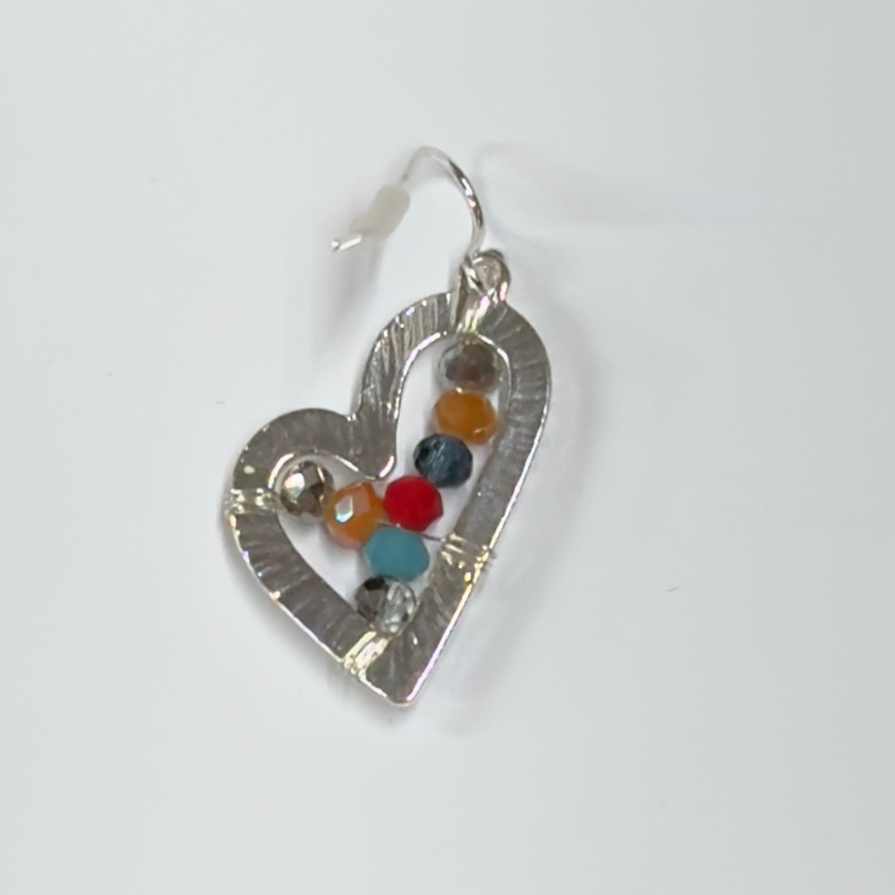 UNBRANDED SILVER Heart Earrings with BRIGHT Multicolor CRYSTAL GLASS Beads - Picture 3 of 5